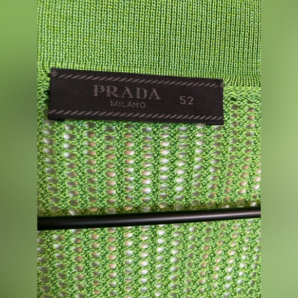 Prada Mesh Knit Polo Shirt Mens Collared Green Sheer Cutout - Picture 11 of 14